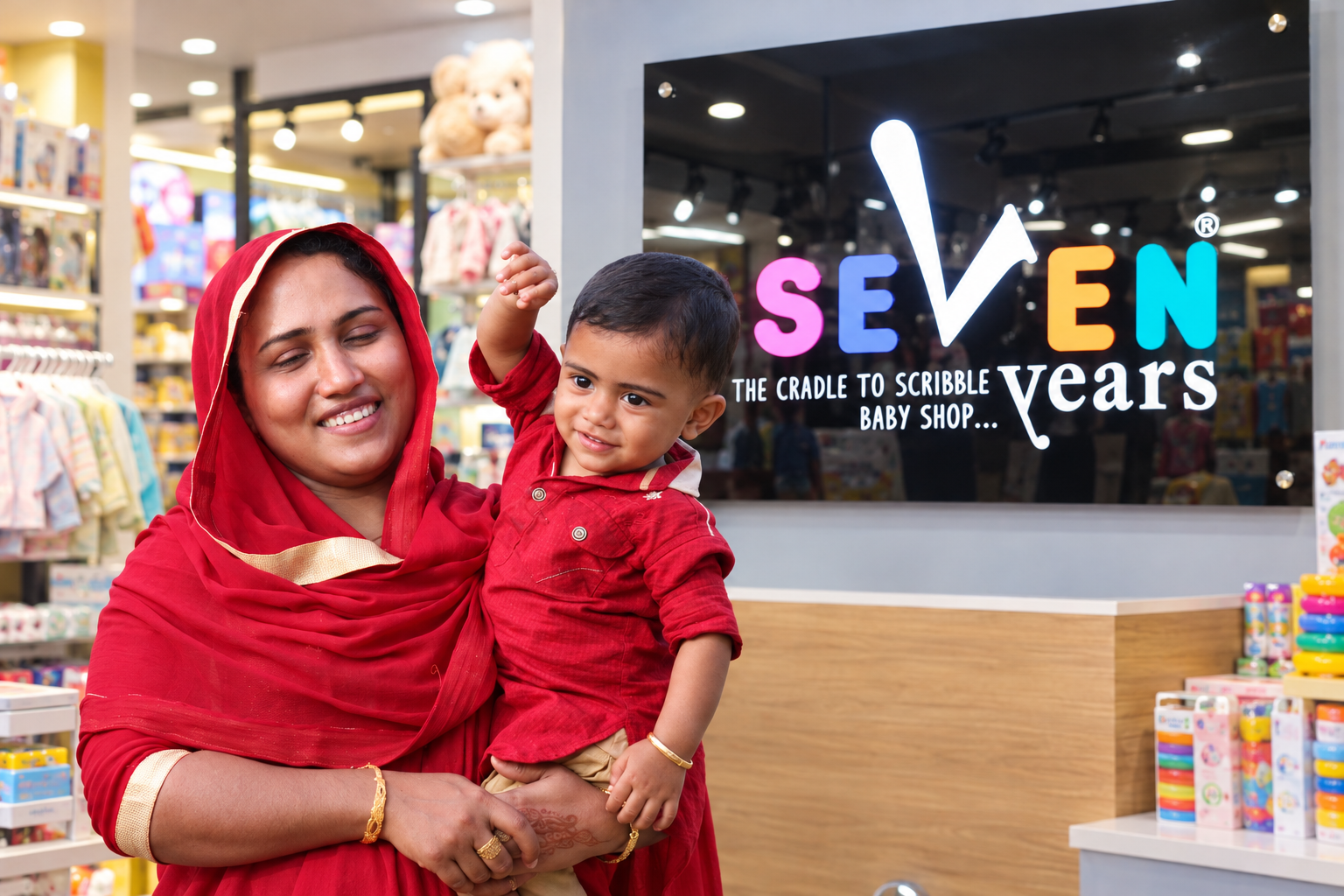 Mother and child at Seven Years baby shop